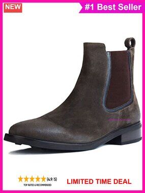 Women's Suede Chelsea Ankle Boots Round Toe Block Heel Casual Work Boots